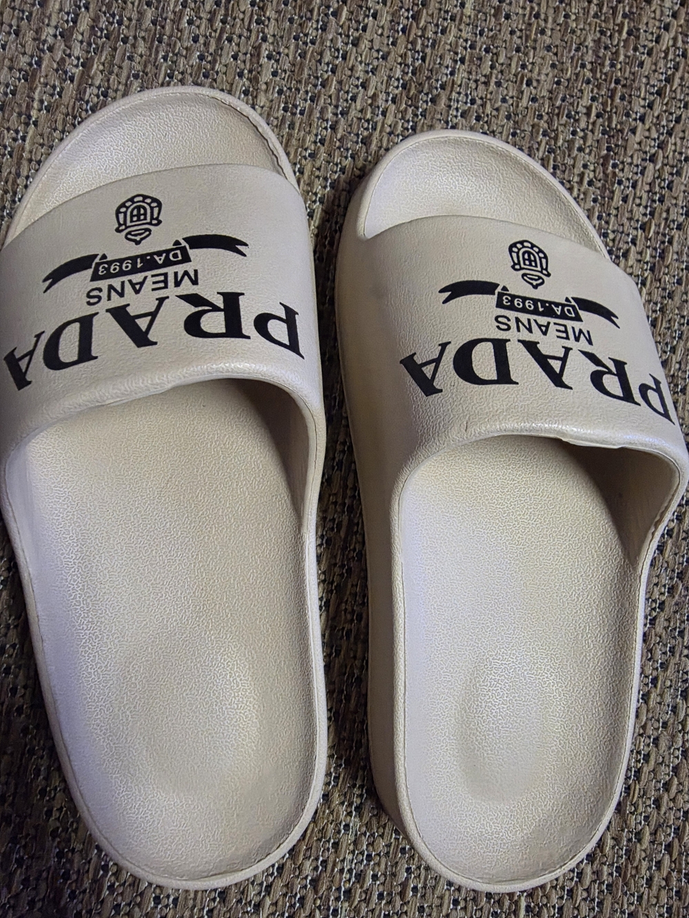 Prada Mens Logo Slide Sandals in Cream